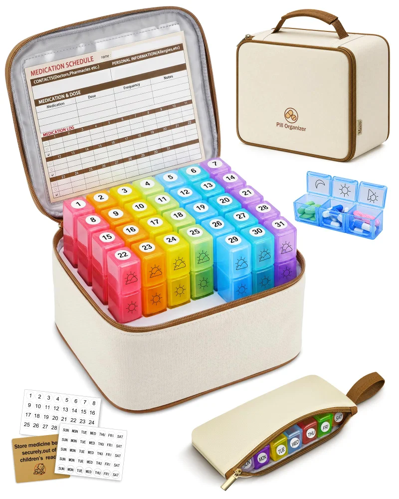 Mancro Monthly Pill Organizer, Three Doses a Day