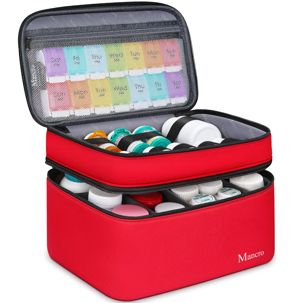 Mancro Dual-Layer Medicine Organizer with Lock